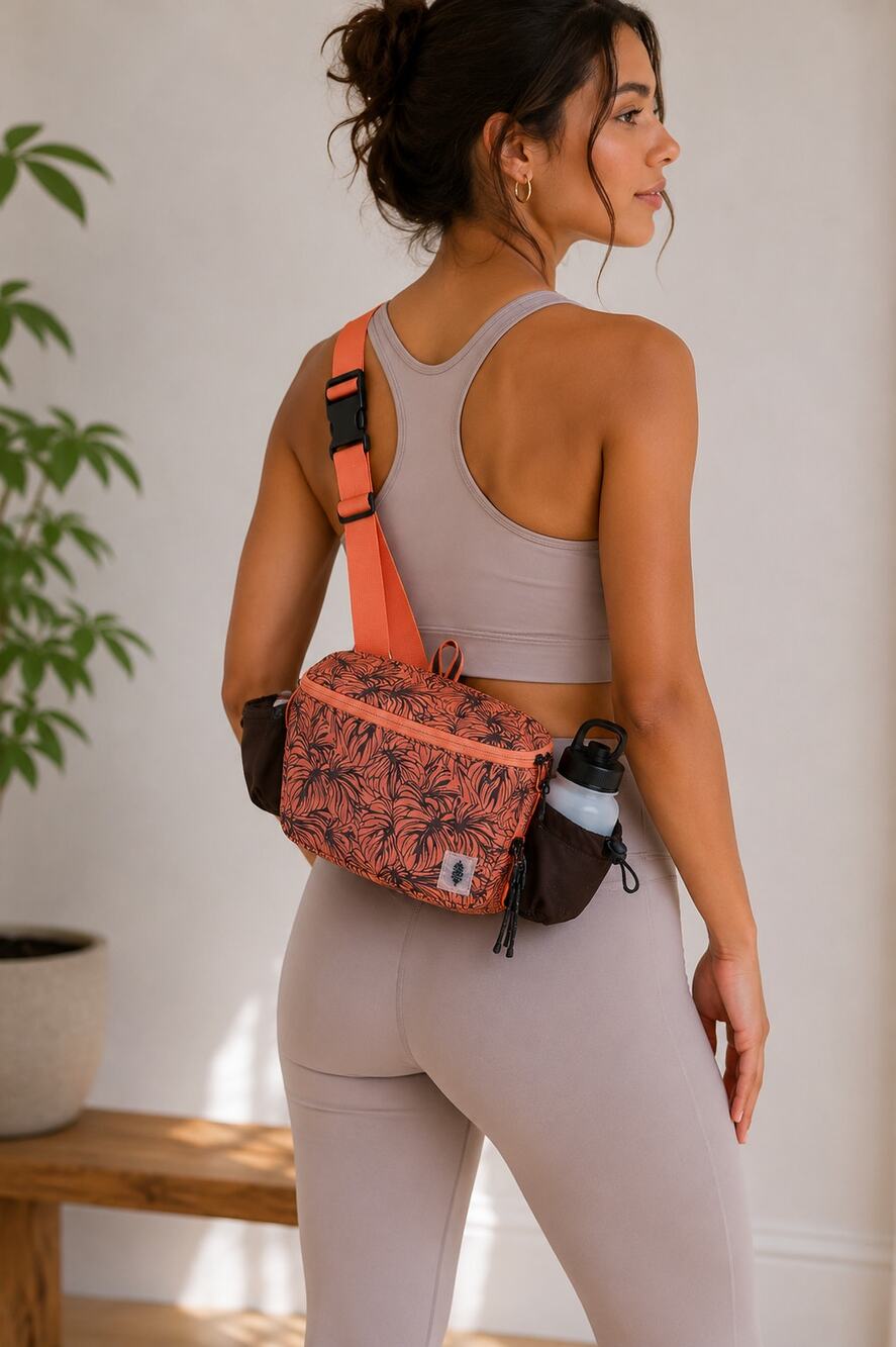 NEW Free People Movement FP Monstera Brown Floral Happy Packer Cargo Sling Bag